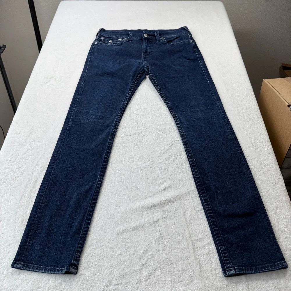 True Religion Rocco Flap Jeans Mens 33 Blue Good Relaxed Skinny N7Y4B52W01696